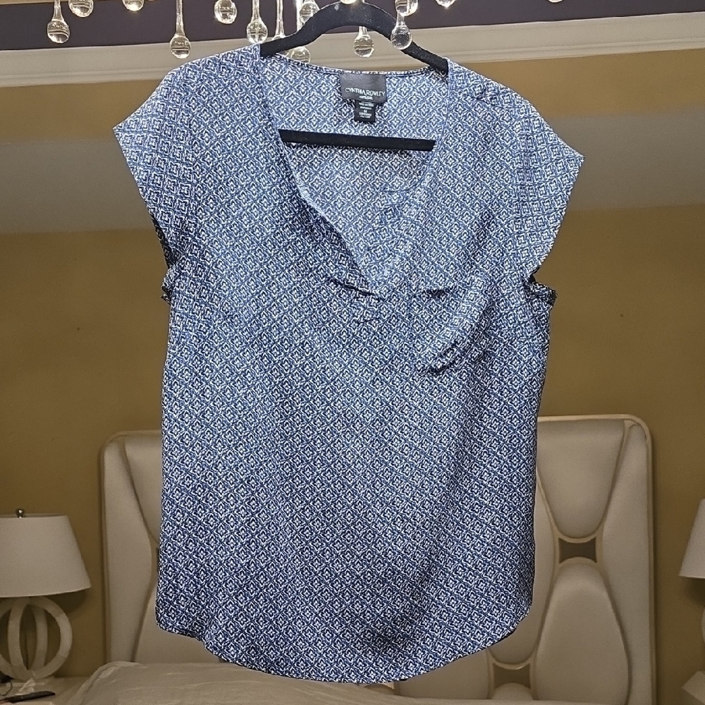 Cynthia Rowley Silk Blue Geometric Blouse Size M